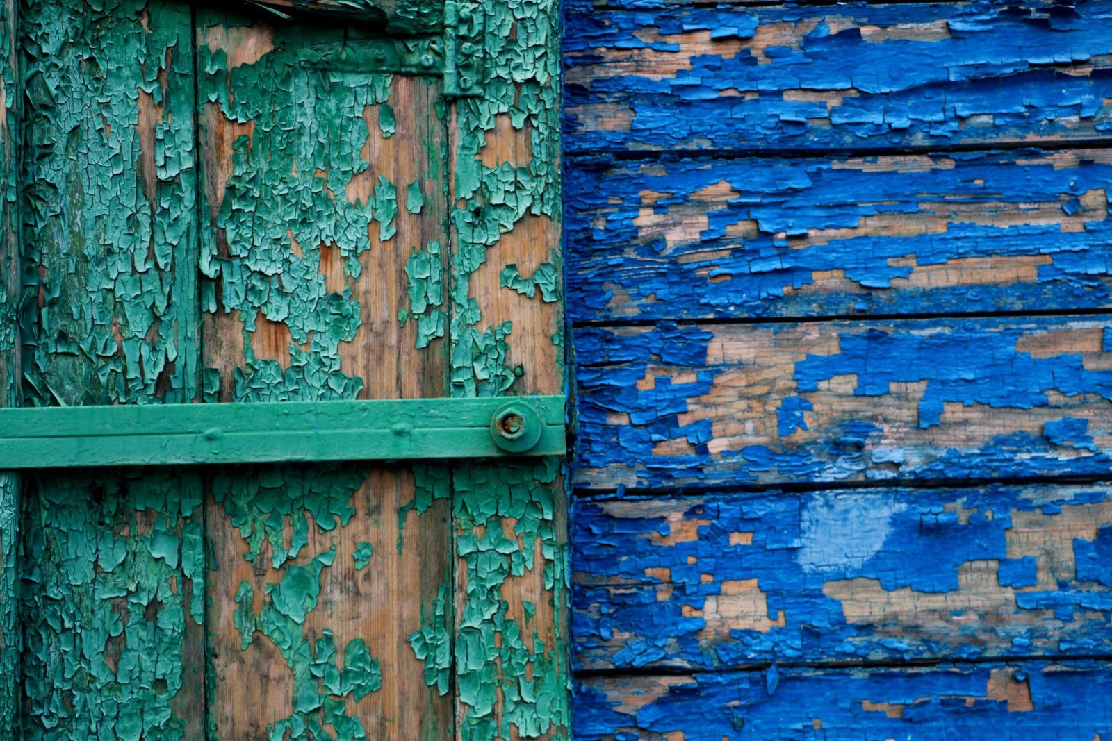 green wooden door and blue wall